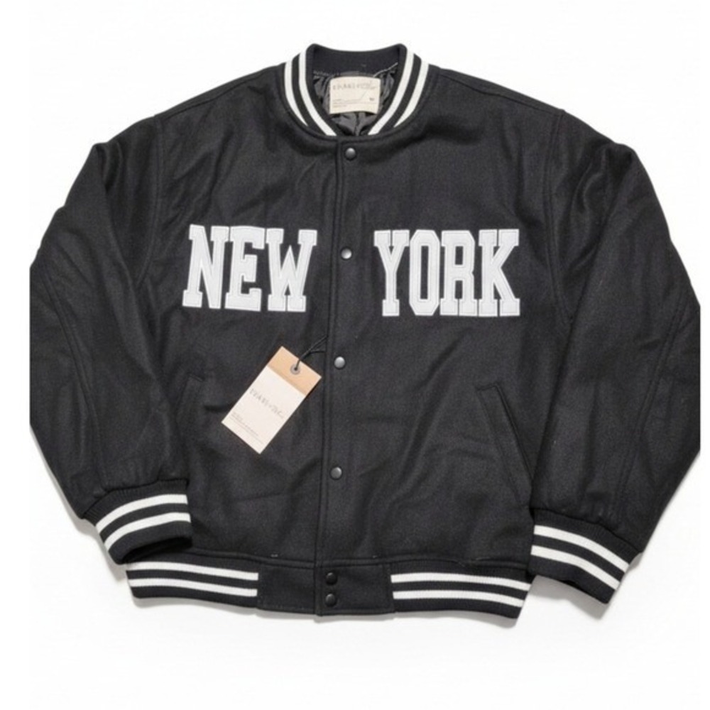 KHAKI BLUE Mens Black New York Varsity Bomber Jacket‎ Size XS/ S